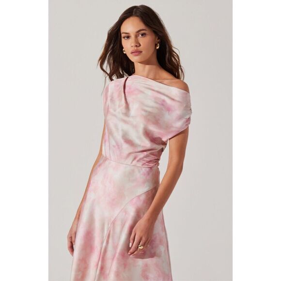 ASTR The Label Mairyn Tie Dye Satin Midi Dress - pink Watercolor size S NWT - Picture 3 of 7